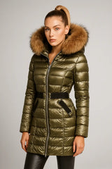 Belted Fur Hood Puffer Coat