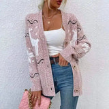 Womens Knit Cardigan with Button Closure-Pink-1