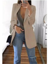 Chic Blazer and Jeans Ensemble for Women-Khaki-1