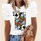 Round Neck Print Short Sleeve Puff Sleeve Fashion All-Match-A-1