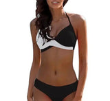Swimsuit European And American Solid Color Split-Black-1