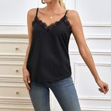 Ladies' Solid Color Lace Detail Strap Top | French-Inspired Sexy and Elegant Top