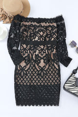 Off-Shoulder Long Sleeve Lace Dress-4