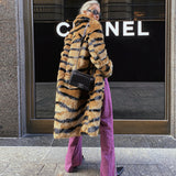 Tiger Pattern Faux Fur Coat
