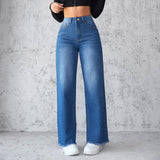 Fashion Straight Wide-leg Jeans Casual High-waist Non-elastic Womens Clothing-1