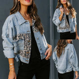 Leopard-Print Stitch Denim Jacket – Bold and Unique Streetwear