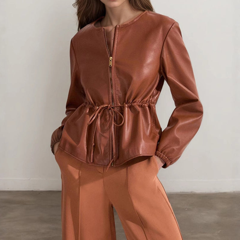 Faux Leather Zip Jacket for Women