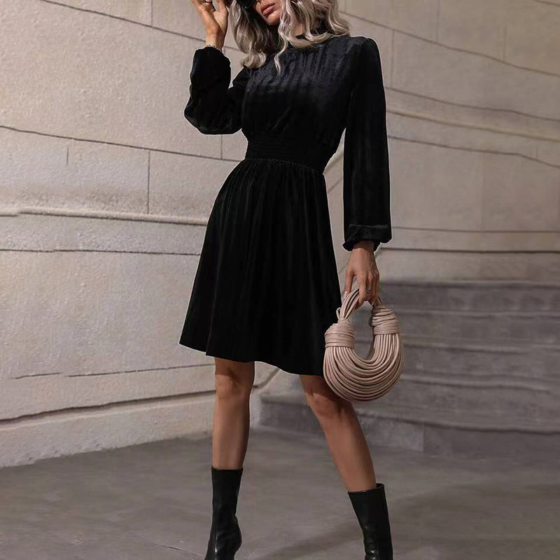 Velvet Mock Neck Midi Dress