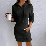 Women's Casual Drawstring Pocket Pullover Hoodie Velvet Dress