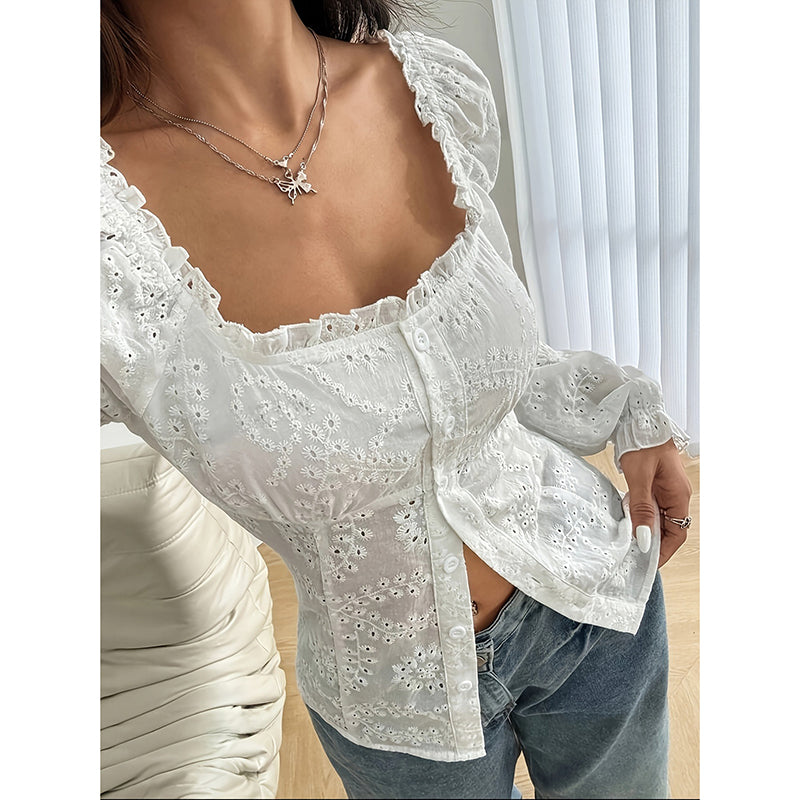 Square Neck Eyelet Lace Blouse
