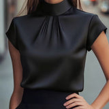 Satin High Neck Ruffle Blouse