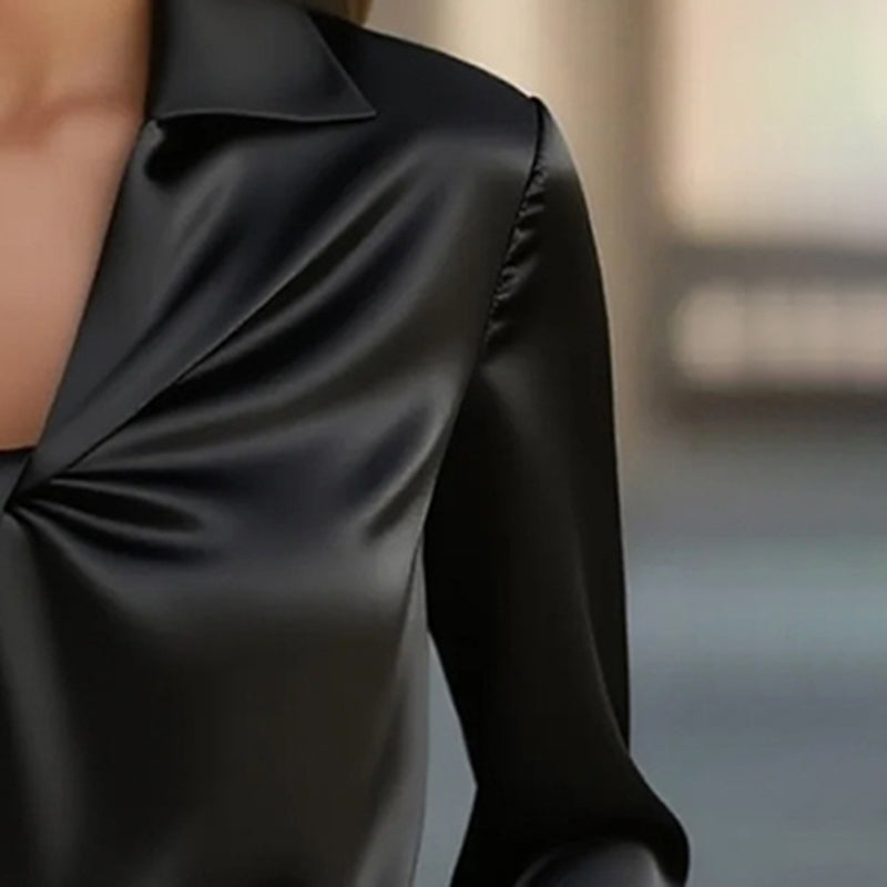 Satin Ruffle V-Neck Blouse