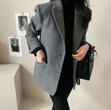 Chic Solid Wool Blazer for Women