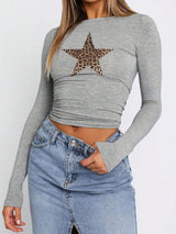 Devine Star Round Neck Long Sleeve T-Shirt-Gray-1