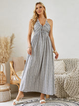 Bohemian Halter Maxi Dress - Women's Summer Striped Sleeveless Flowy Beach Dress