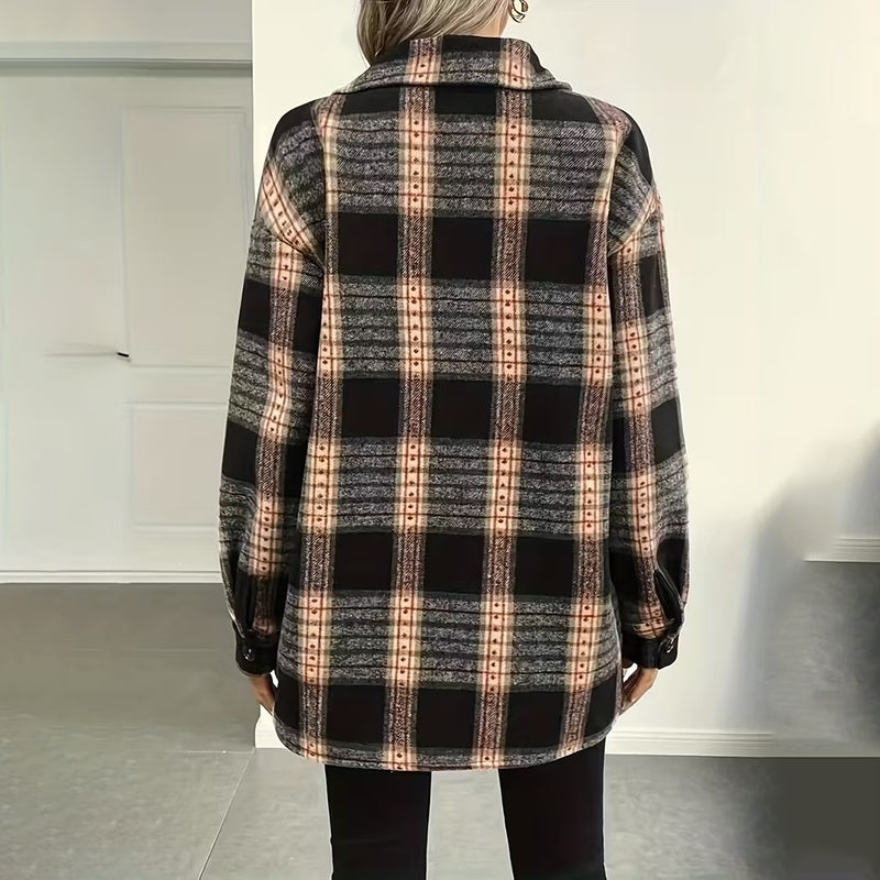 Plaid Fleece-Lined Jacket for Women