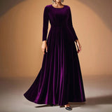 Velvet Pleated Long Sleeve Maxi Dress