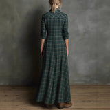 Casual Long Sleeve Lapel Plaid Long Dress