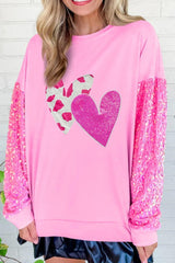 Valentine’s Day Sequin Heart Long Sleeve Sweatshirt-4