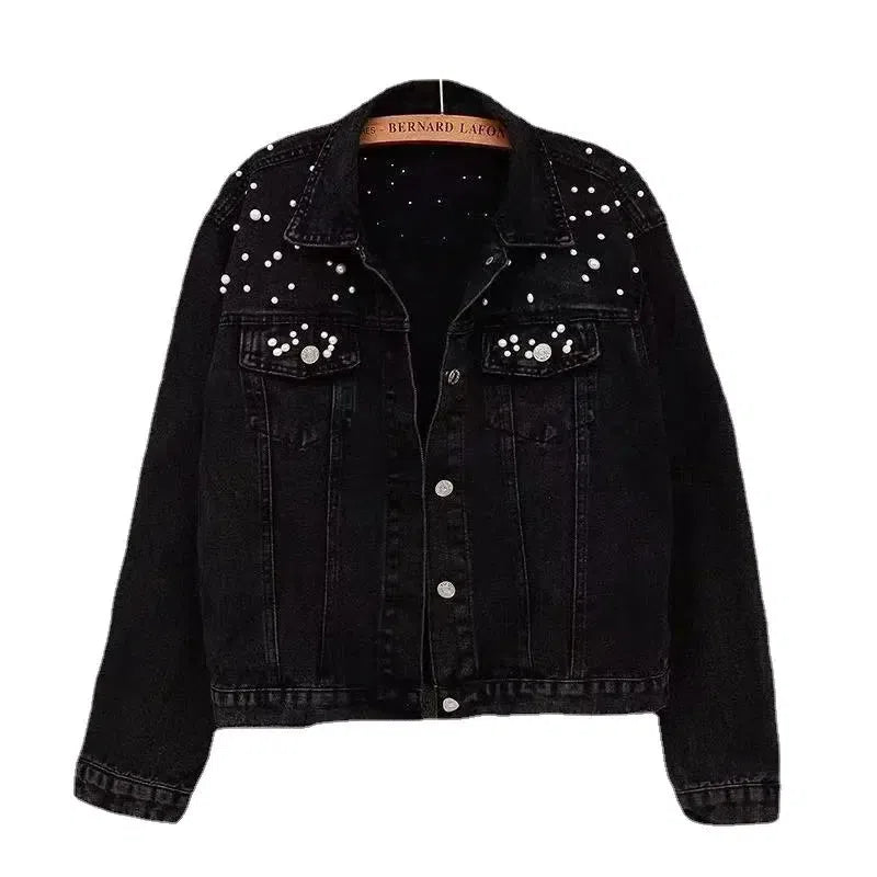 Pearl-Embellished Denim Jacket – Glamorous Twist on a Classic