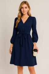 Chic Long Sleeve V-Neck Lace-Up Dress