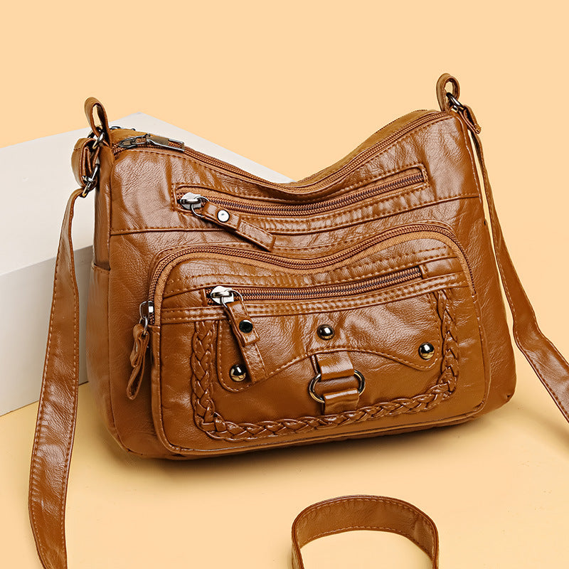 High-Grade Soft Leather Multi-Pocket Shoulder Bag