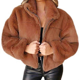Plush Stand Collar Short Coat