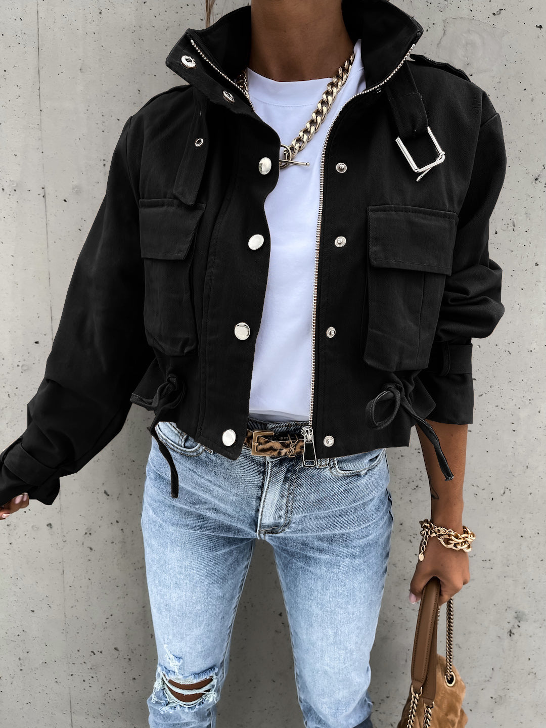 Cropped Vegan Leather Moto Jacket