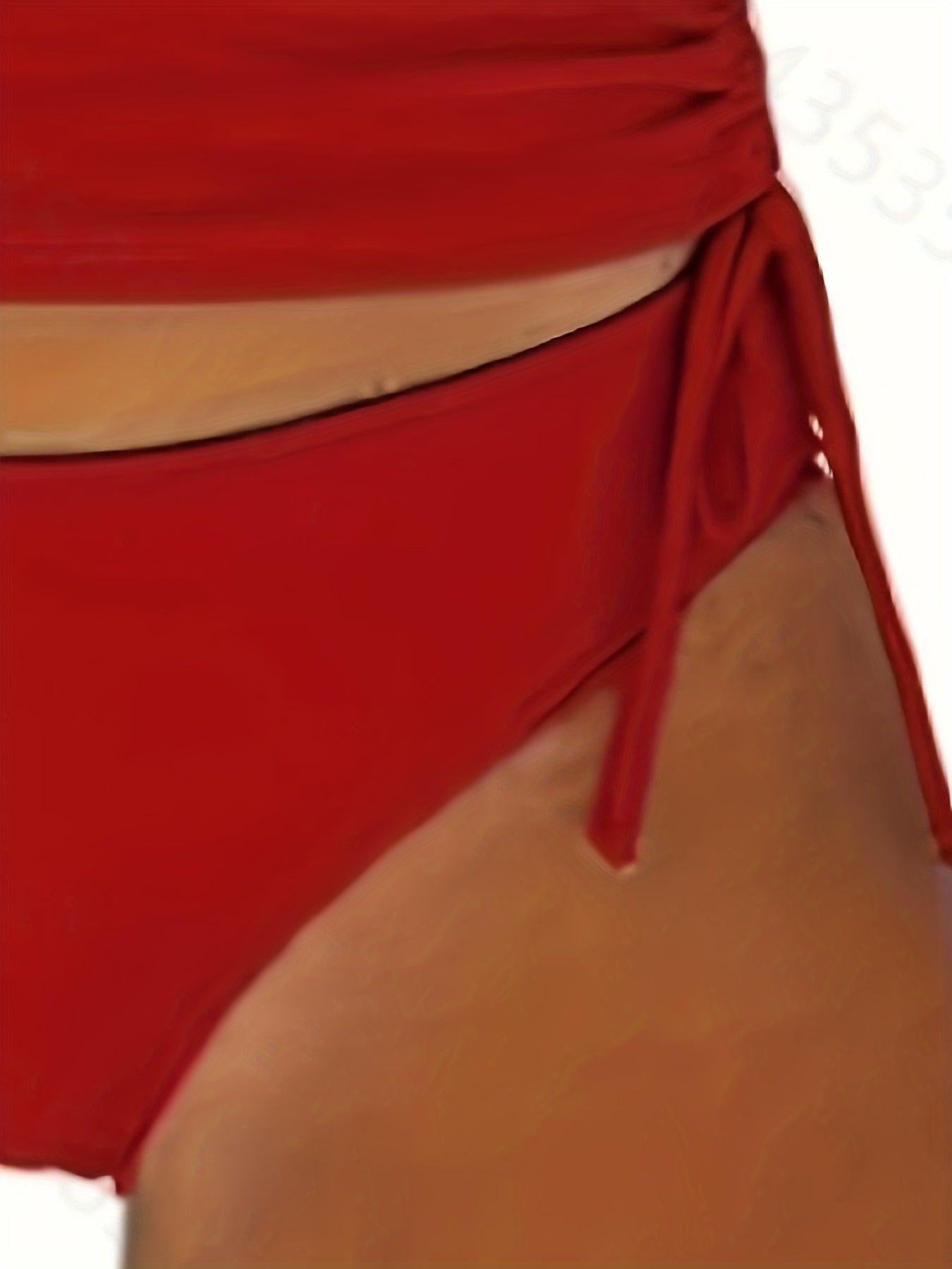 Women's Two-Piece Red Swimsuit – Casual, Bold, and Vibrant for Summer