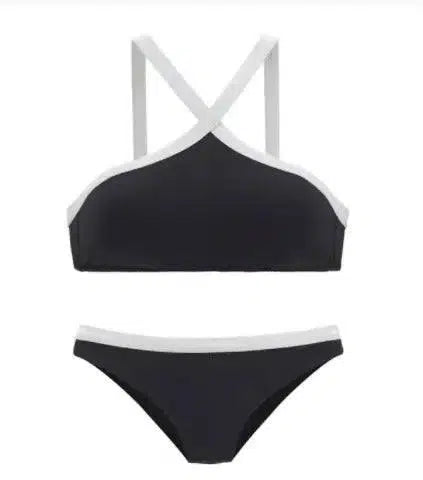 Black and white stitching sexy bikini-Black-1