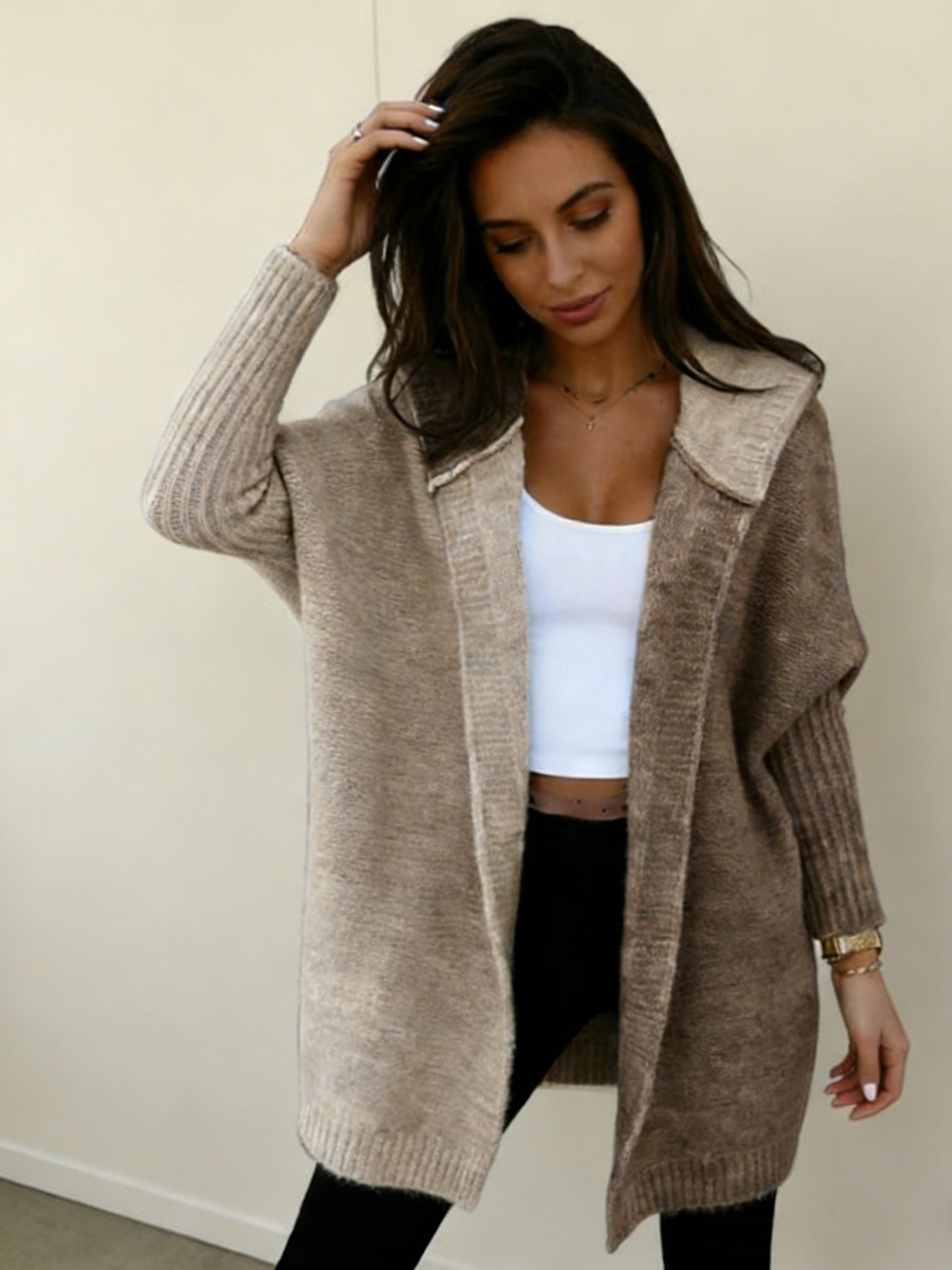 Color Block Hooded Knit Cardigan