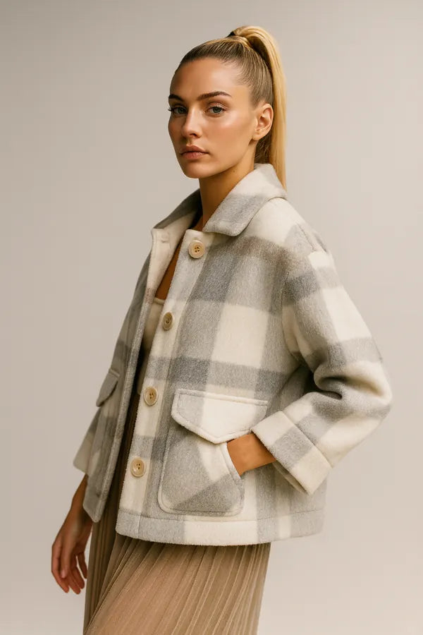 Ladies Fashion Wool Blend Faux Fur Coat