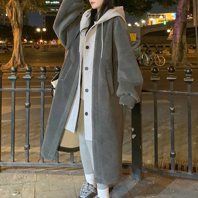 Cozy Lambswool Hooded Dress Coat
