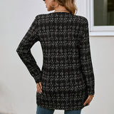 Checkered Collarless Mid-Jacket