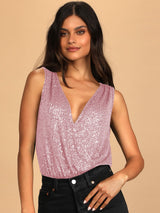 Sequin Surplice Sleeveless Bodysuit-Pink-7