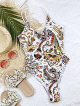 Printed Tie Back Scoop Neck One-Piece Swimsuit-3