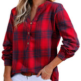Plaid V-Neck Button Down Blouse