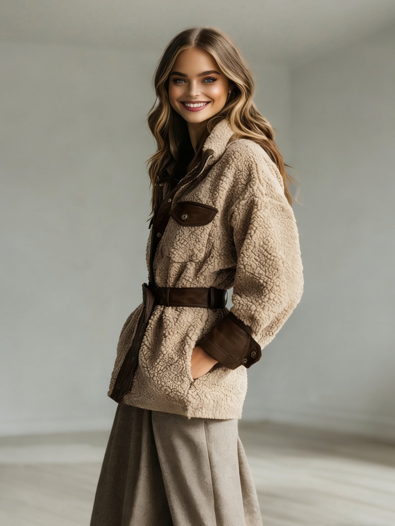 Vintage Lamb Fur PU Leather Jacket