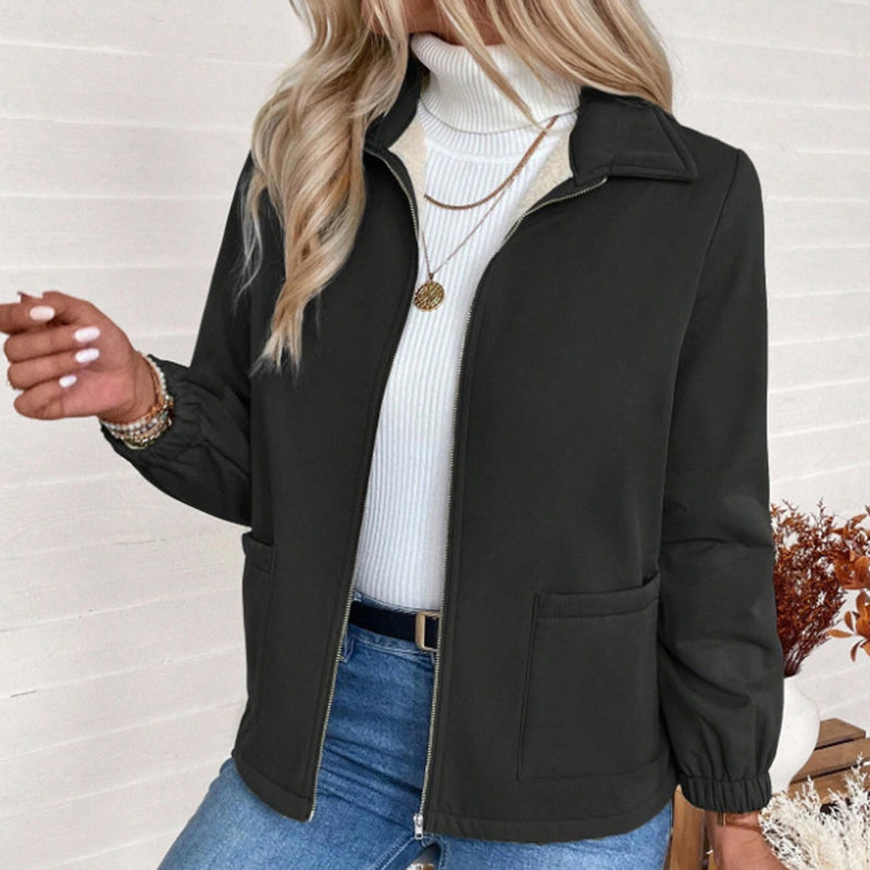 Fleece Lapel Zip Jacket with Pockets