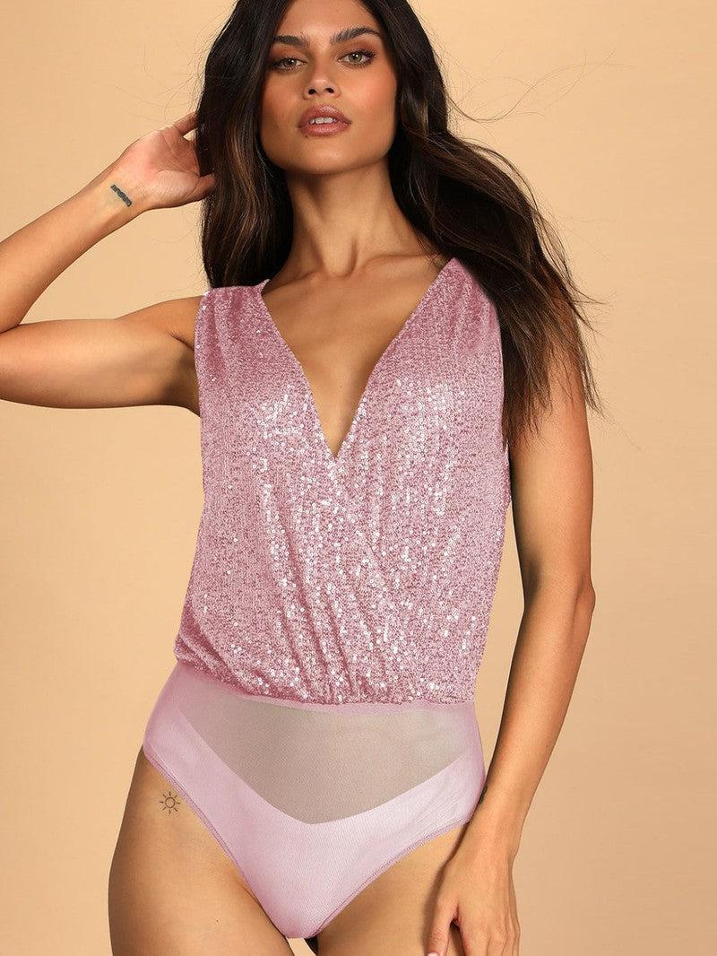 Sequin Surplice Sleeveless Bodysuit