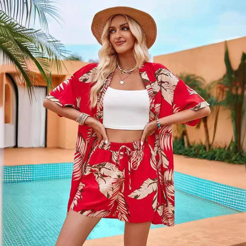 Tropical Kimono Shorts Set - Boho Beachwear-4