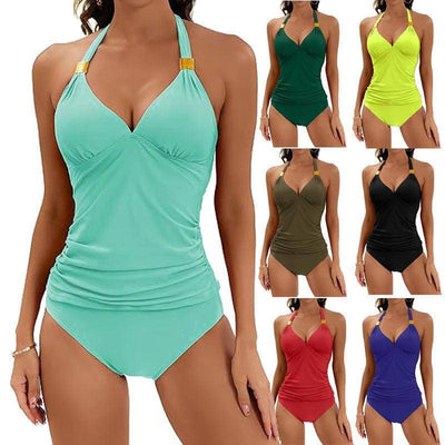 2pcs Solid Color Halter Neck Bikini Beach Fashion V-1