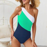 4-color sexy new color matching one-shoulder bikini-Green-4