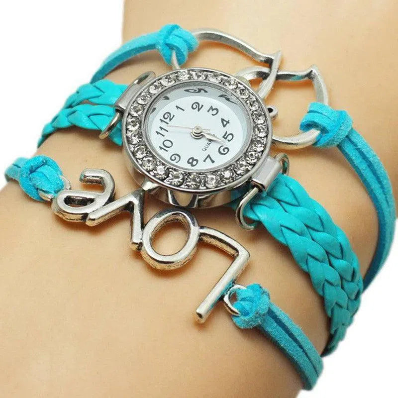 Alloy Love Double Heart-shaped Love Woven Multi-layer Watch-10