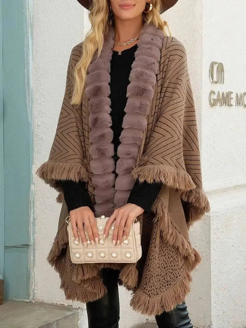 Autumn And Winter Luxury Wool Collar Tassel Shawl Sweater-5