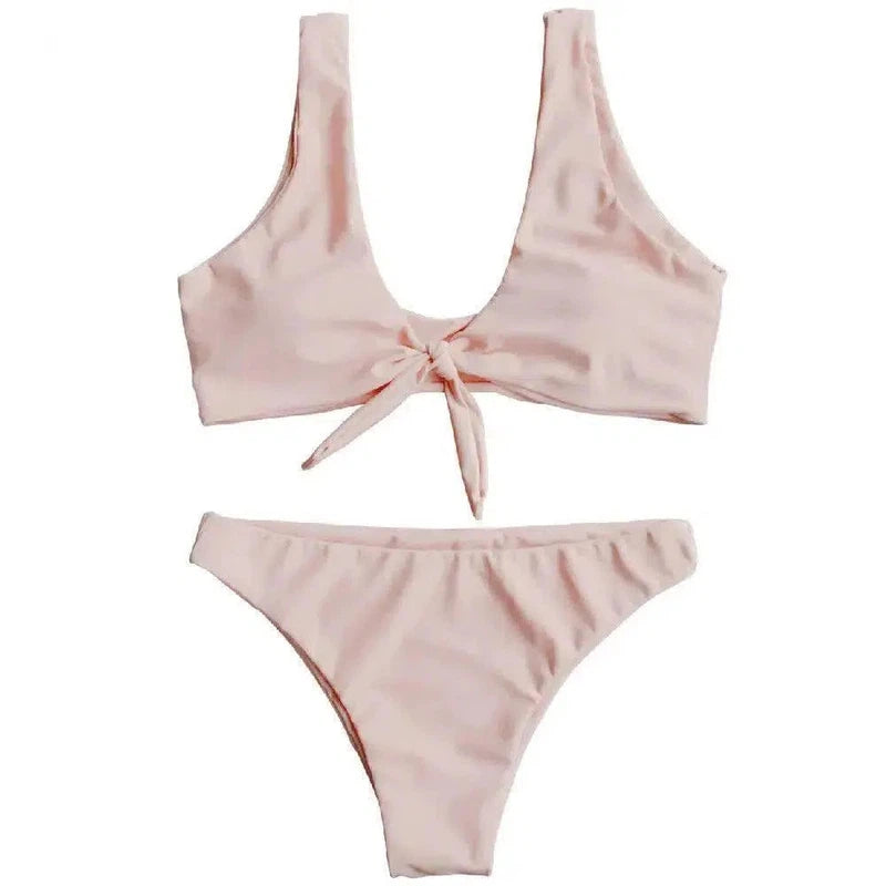 Bikini Set Solid Female Swimsuit-Pink-4