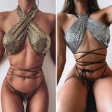 Bikini sexy bikini hot style snake print fabric strappy-1