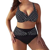 Black and white wave dot cross bikini-Black-1