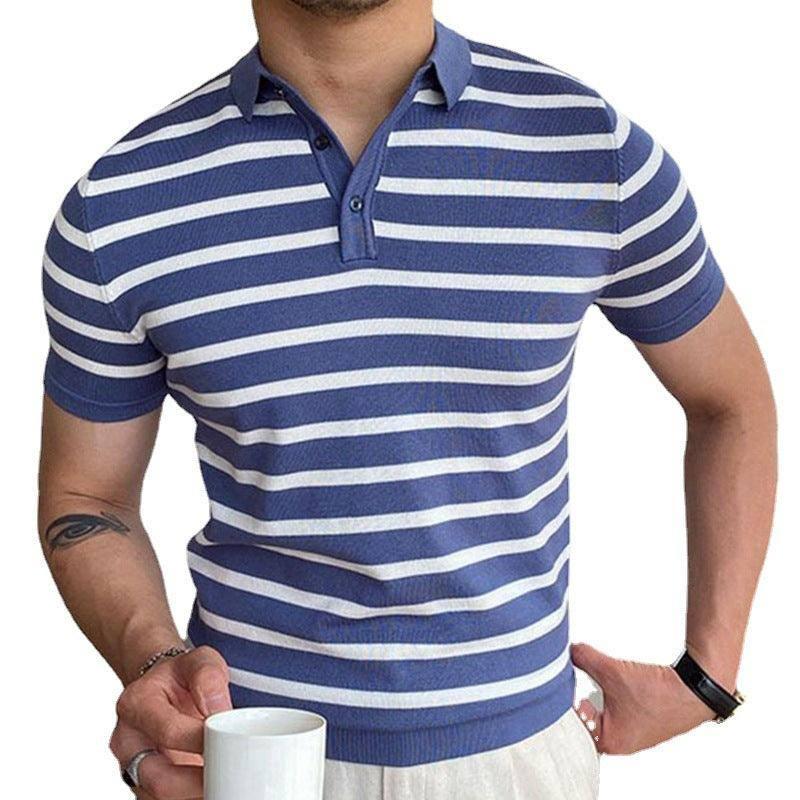 Blue Striped Business Polo Shirt For Men-5