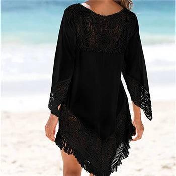 Boho Chic Beach Tunic: Stylish Summer Cover-Up-Black-5